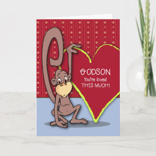 Cartão De Festividades Godson Cute Monkey on Valentine’s Day