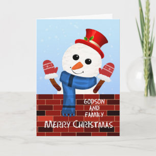 Cartão De Festividades Godson e seu boneco de neve de Natal