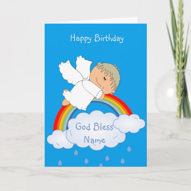 Cartão De Festividades Godson Gift Angel Rainbow Personalizado (Frente)