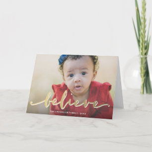 Cartão De Festividades Gold Believe Holiday Photo Greeting Card