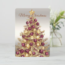 Gold Burgundy Christmas Tree Holiday Card