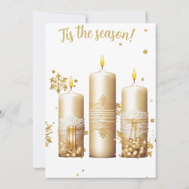 Cartão De Festividades Gold Christmas Card with Candles (Frente)