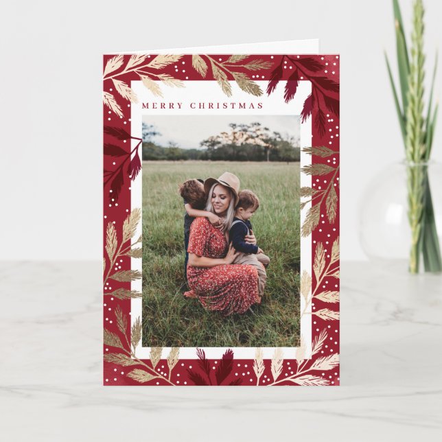 Cartão De Festividades Gold Foil Branches Feliz Natal 3 Foto (Frente)