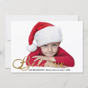 Cartão De Festividades Gold Foil-Look Acredite na Foto de Natal