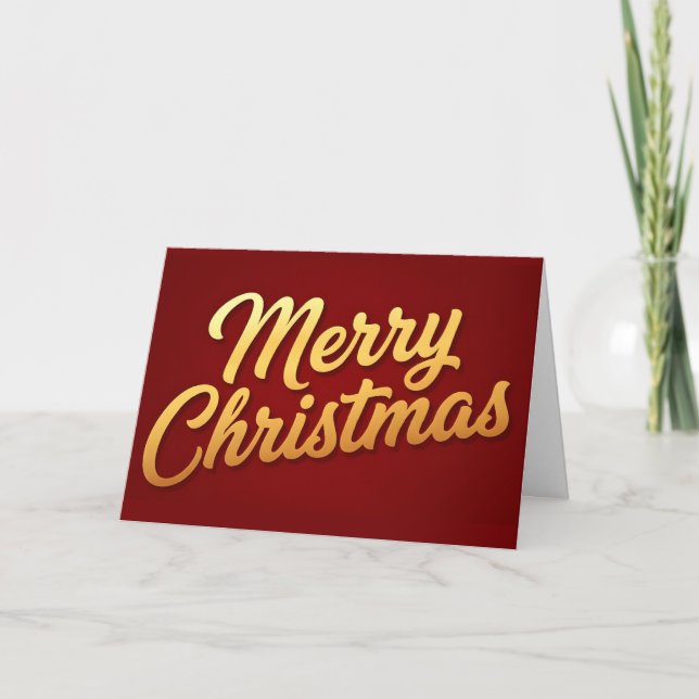 Cartão De Festividades Gold Gradient Retro Script Merry Christmas (Frente)
