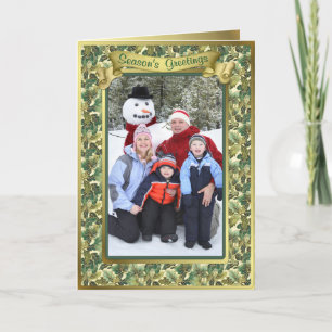 Cartão De Festividades Gold Leaf Holly Folded Christmas Photo