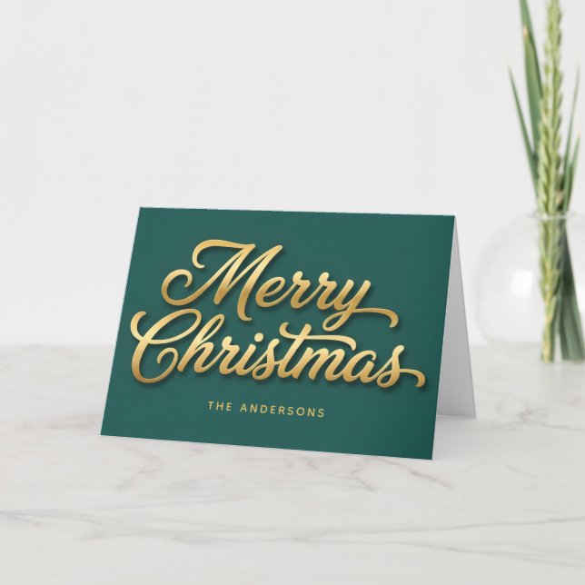 Cartão De Festividades Gold Luxe Retro Script Merry Christmas (Frente)