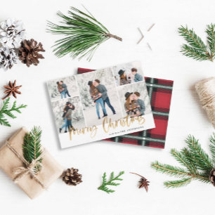 Cartão De Festividades Gold Merry Christmas Photo Card Five Pictures