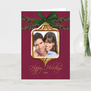 Cartão De Festividades Gold Ornament Frame Photo Christmas Card