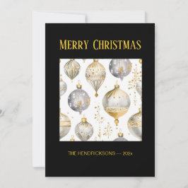 Cartão De Festividades Gold Silver Black Ornaments Christmas Card