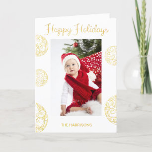 Cartão De Festividades Gold White Elegant Photo Christmas Greetings Card
