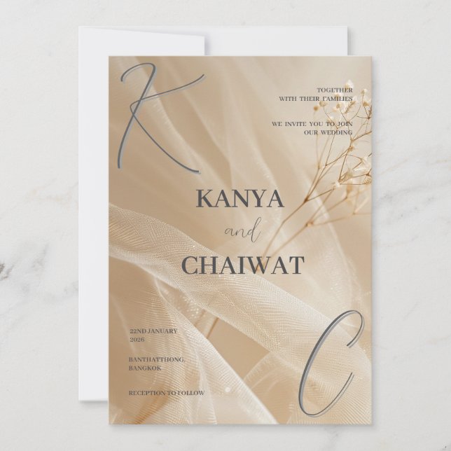 Cartão De Festividades Golden Blush Botanical Wedding Invitation (Frente)