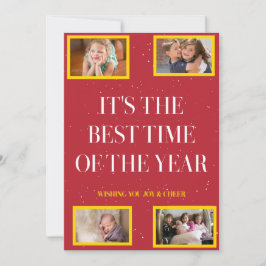 Cartão De Festividades Golden Frame Snowy Red Christmas Cheer