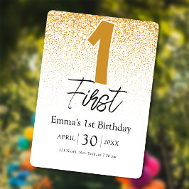 Cartão De Festividades golden glitter baby 1st birthday invitations card