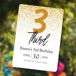 Cartão De Festividades golden glitter baby Girl 3rd birthday invitations