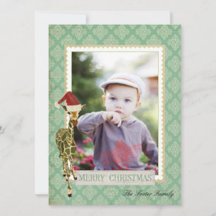 Cartão De Festividades Golden Jade Giraffe Christmas Photo Card