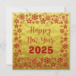Cartão De Festividades Golden red Square wish card with golden stars