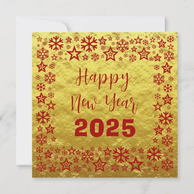 Cartão De Festividades Golden red Square wish card with golden stars (Frente)