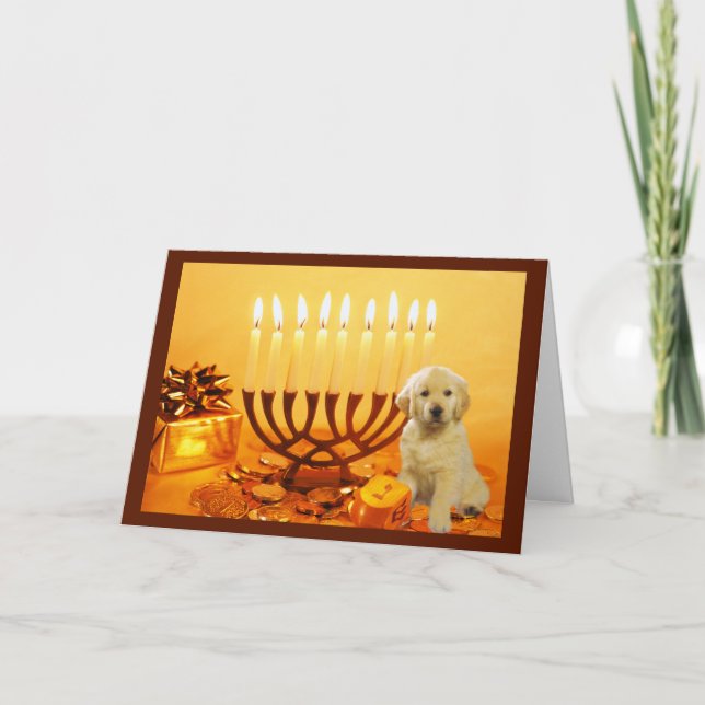 Cartão De Festividades Golden Retriever  Chanukah Card Menorah5 (Frente)
