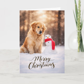 Cartão De Festividades Golden Retriever Christmas Snowman