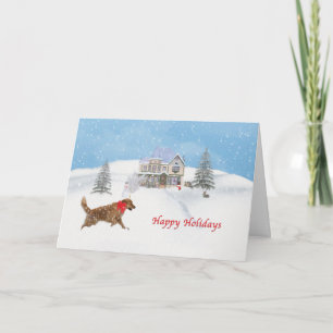Cartão De Festividades Golden Retriever Dog and Christmas Snow