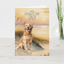 Cartão De Festividades Golden Retriever Dog Sunset Beach Father's Day