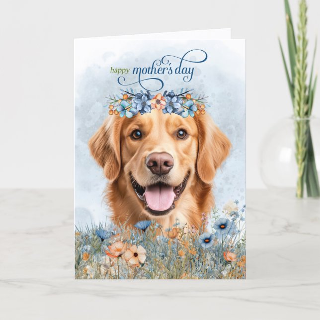 Cartão De Festividades Golden Retriever Dog Wildflowers Mother's Day (Frente)