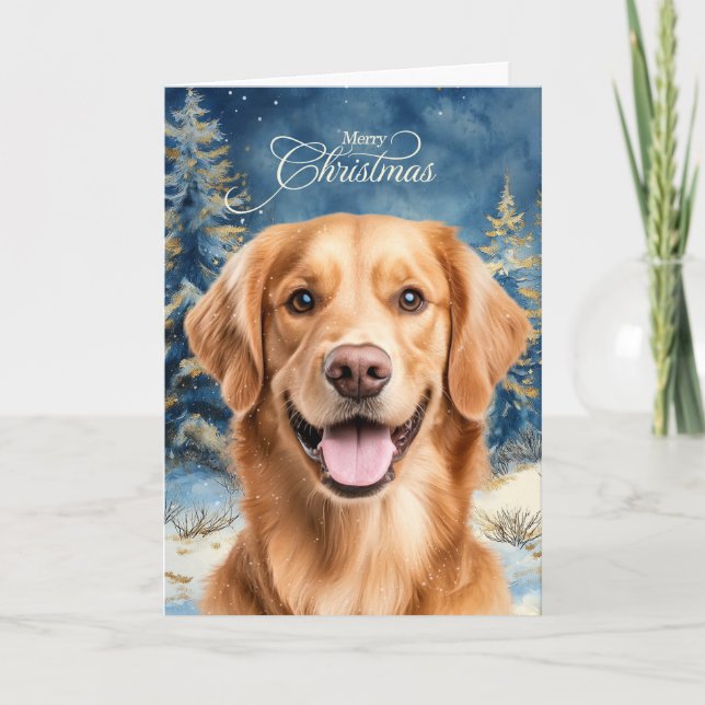 Cartão De Festividades Golden Retriever Dog Woodland Forest Christmas (Frente)