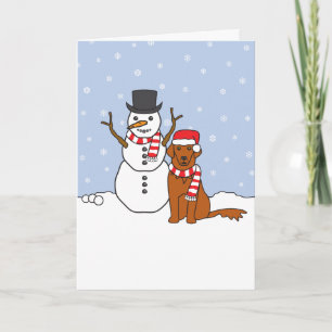 Cartão De Festividades Golden retriever e boneco de neve