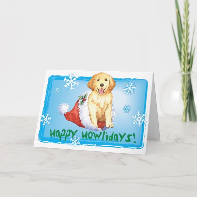 Cartão De Festividades Golden retriever feliz de Howliday (Frente)