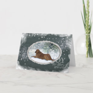 Cartão De Festividades Golden Retriever - Joy To The World (Green)