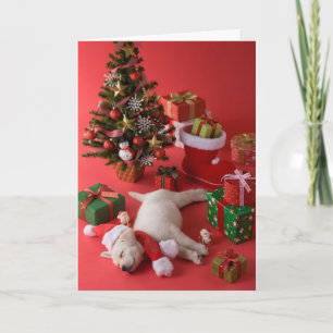 Cartão De Festividades Golden Retriever Puppy and Christmas