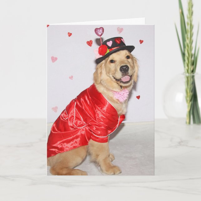 Cartão De Festividades Golden Retriever Puppy Pawsome Valentine’s Day (Frente)