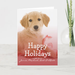 Cartão De Festividades Golden Retriever puppy with ribbon