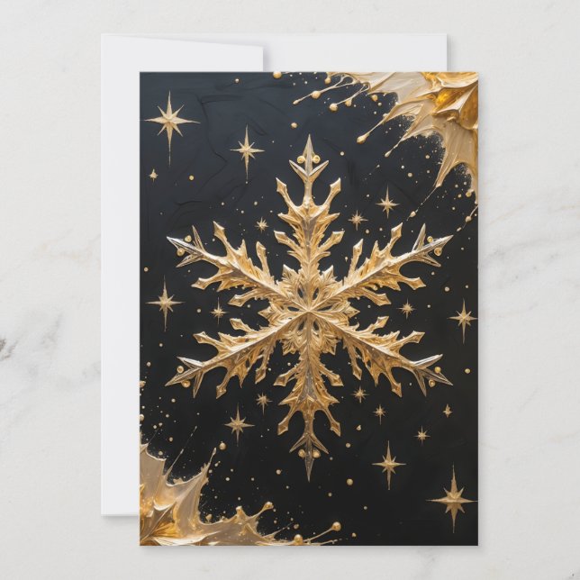 Cartão De Festividades Golden Snowflake Holiday Greeting Card (Frente)