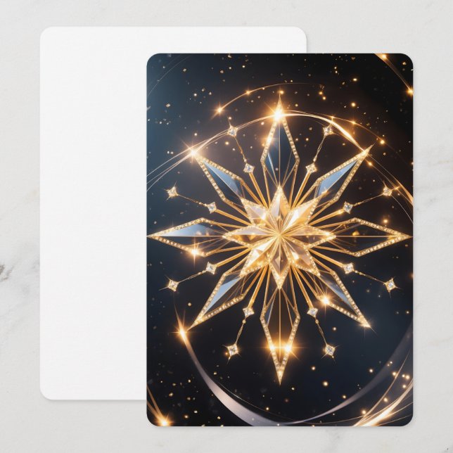 Cartão De Festividades Golden Starburst Holiday Greeting Card (Frente/Verso)