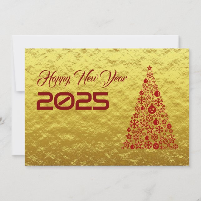 Cartão De Festividades Golden wish card New Year with christmas tree (Frente)