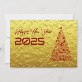 Cartão De Festividades Golden wish card New Year with christmas tree