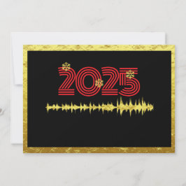 Cartão De Festividades Golden wish card New Year with wave snowflakes