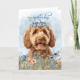 Cartão De Festividades Goldendoodle Cachorro Flores Silvestres Dia das Mã