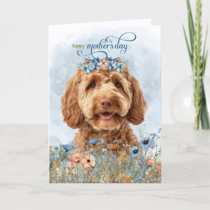 Cartão De Festividades Goldendoodle Cachorro Flores Silvestres Dia das Mã