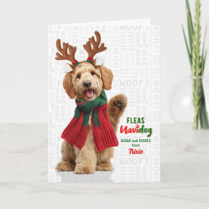 Cartão De Festividades Goldendoodle Cão Engraçado Pulgas Navidog com Nome