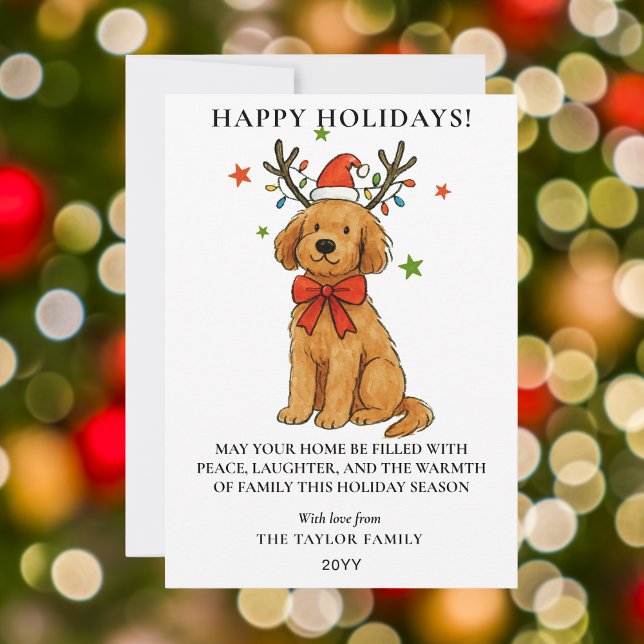 Cartão De Festividades Goldendoodle Dog Reindeer Antlers Puppy Christmas (Goldendoodle Dog Reindeer Antlers Puppy Christmas Holiday Card
)