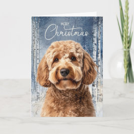 Cartão De Festividades Goldendoodle Dog Snowy Winter Forest Christmas