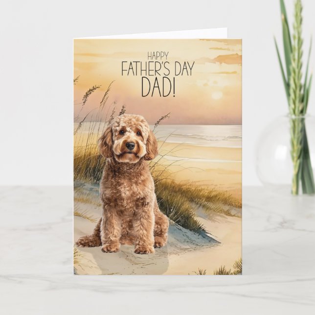Cartão De Festividades Goldendoodle Dog Sunset Beach Father's Day (Frente)