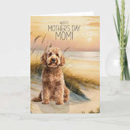Cartão De Festividades Goldendoodle Dog Sunset Beach Mother's Day