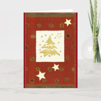 Cartão De Festividades GOLDENER WEIHNACHTSBAUM ABSTRAKT auf Rot-Braun