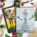 Cartão De Festividades Golf Ball Snowman de Natal - Marinho de Fotografia<br><div class="desc">Um cartão de cartões de natal moderno bonito com um pequeno boneco de neve feito de bolas de golfe empilhadas. A parte traseira inclui um marcador central de fotos (a ser substituído) grande e uma mensagem personalizável. Deseje aos seus amigos e família o mais quente das férias com uma dica...</div>