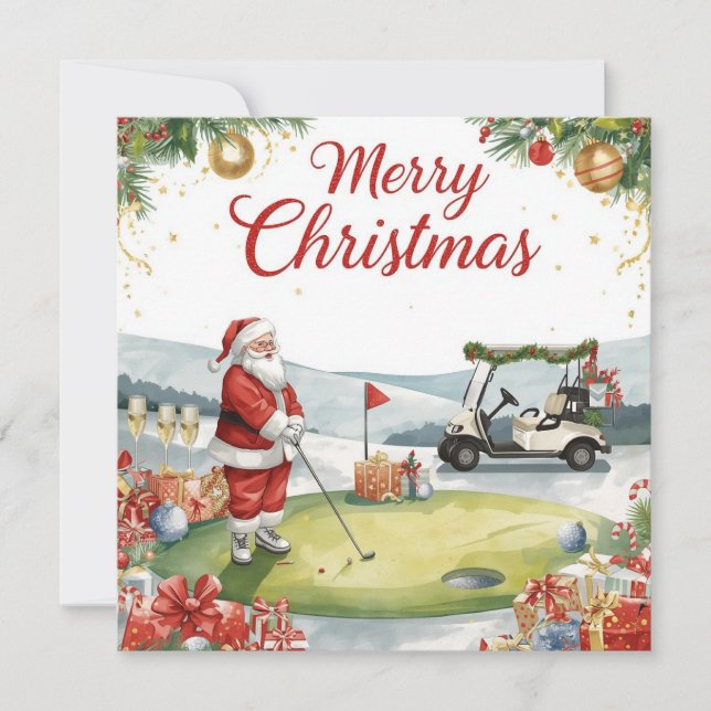 Cartão De Festividades Golf Christmas  Let’s Par tee with Santa Claus   (Frente)