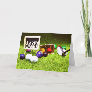 Cartão De Festividades Golf Easter with club and egg golf balls on green